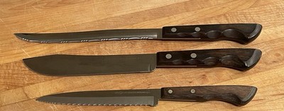 Vtg Ekco Flint 3 pc Stainless Vanadium Knife Set/Serrated 8  & 6 , & 7  Cutlery