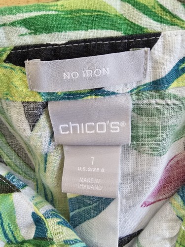 Chicos No-Iron Tropical Linen Button Up Blouse Women's Size 1/US 8 Beach Resort - Picture 5 of 8