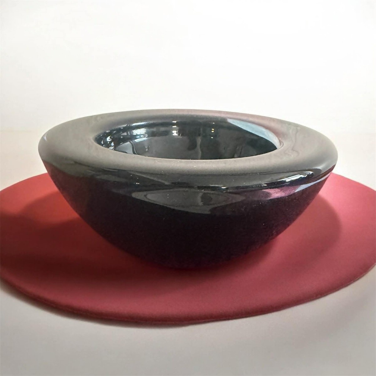 Vintage Kosta Boda Atoll Black Clear Swirl Art Glass Bowl Anna