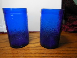 Set of 2 Vintage Cobalt Blue Tumblers Drinking Glasses 10 oz GELADO Made Brazil