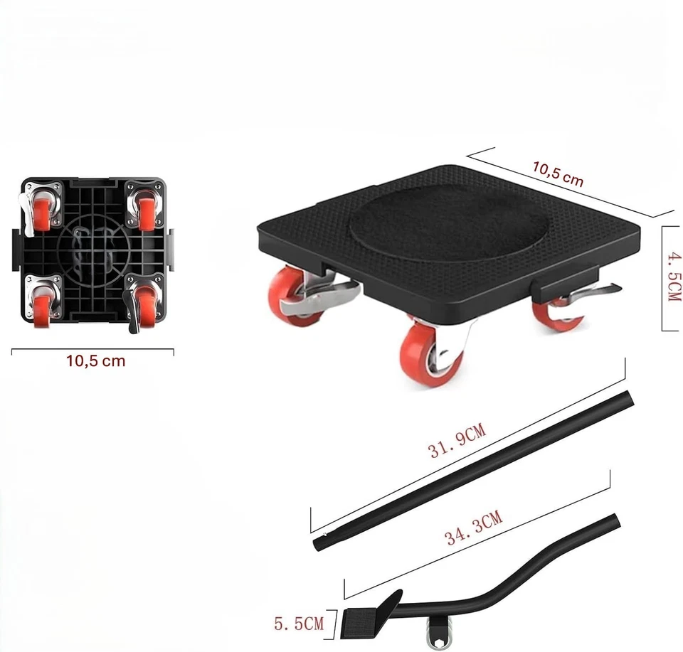 Möbelroller Set 4 Stück Schwerlast Transportrollen mit Möbelheber bis 200kg - Bild 4 von 4