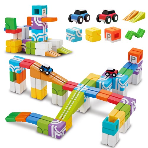 Magnetic Building Blocks Car Track Set, 46PCS STEM Learning Toys for ...
