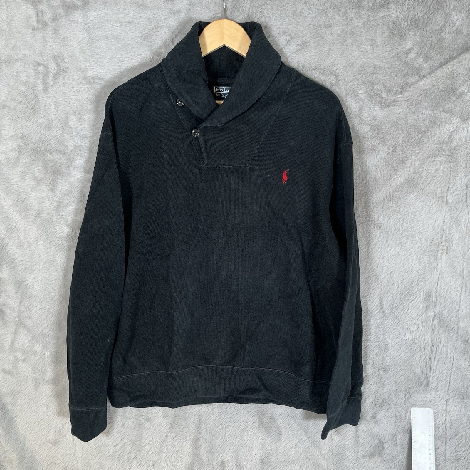 Felpa Polo Ralph Lauren vintage uomo XL nera scialle collo cappuccio pony
