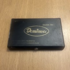 Vintage Double Six Dominoes Bakelite Set of 28 In Black Case 14.5x9x2cm