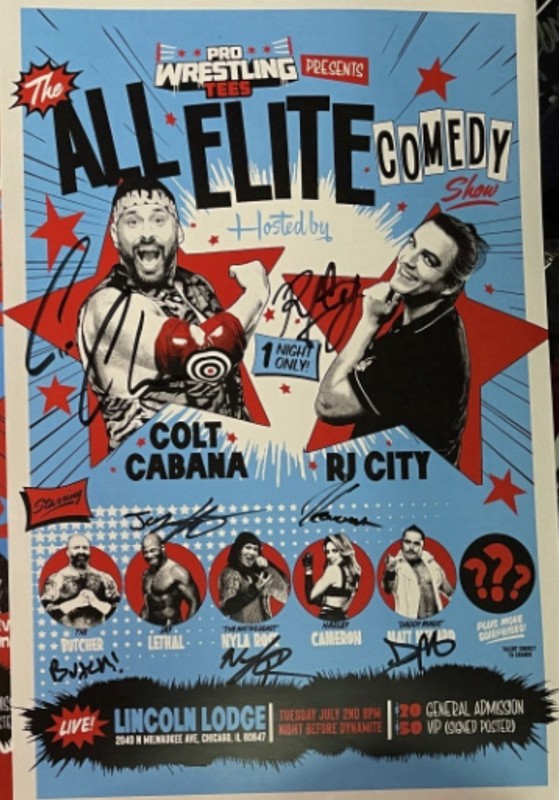 Signed Original Wrestling Poster - All Elite Comedy Show Colt Cabana