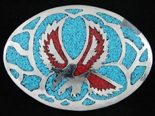 RH07145 VINTAGE 1970s  EAGLE  SOUTHWESTERN DESIGN ART CHROME BELT BUCKLE