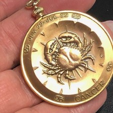 9920 Zodiac Cancer Pendant Astrology Horoscope Gold Tone Large 2"