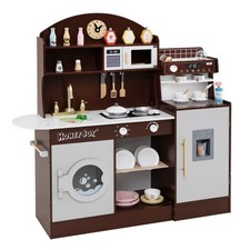 Kids Kitchen Set Wooden with Coffee Makers and Accessories-Coffee - Color: Coffe