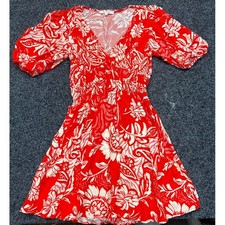 Abel The Label Red Floral V-Neck Puff Sleeve Smocked Mini Dress Small Boho