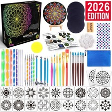 Mandala Dotting Tools Painting Kit Rock Stencils Tray Brush Zipper Pen Supply