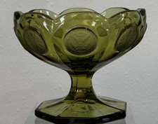 Fostoria Coin Glass Olive Green Footed Compote — listing 5