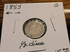 1855 Seated Half (1/2) Dime with Arrows ~ Good condition ~ 90% silver