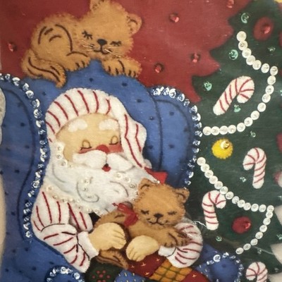 Bucilla Felt Christmas Stocking Kit Santa's Catnap Kitten Cat OPEN UNUSED AS IS