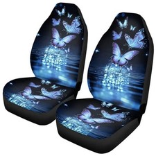 Print Car Seat Cover for Women,Glitter Butterfly Front Seat Blue Butterflies