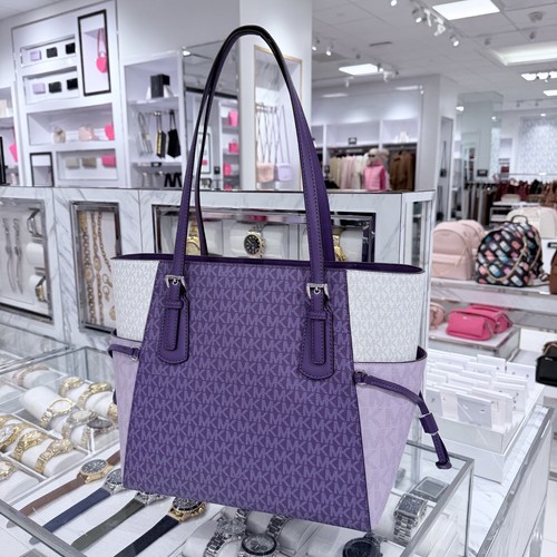 Michael Kors Voyager Large Tote MK Signature Logo Bag Dark Purple Multi - Picture 4 of 23