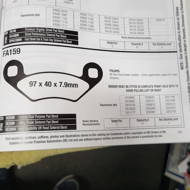 FA159X NUEVAS PASTILLAS DE FRENO EBC MUCHAS APLICACIONES POLARIS 1910036 2203792 1910333 Foto 3 de 3