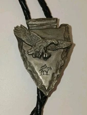1988 Siskiyou Pewter Arrowhead Indian Eagle Slider Pendant BOLO TIE Necklace