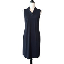 Talbots Sleeveless Ruffle Neck Stretch Sheath Women's Sz XS Navy Blue Classic