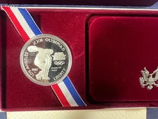 1983-S Proof Olympic Discus Commemorative Silver Dollar BOX AND PAPERS #630