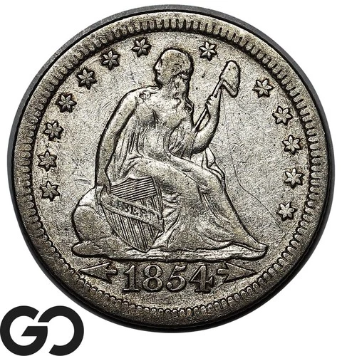 1854 Seated Liberty Quarter, Arrows, XF+
