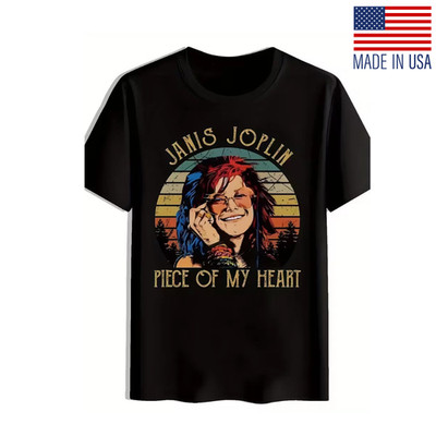 Men'S Retro Rock Band Graphic T-Shirt - ''Janis Joplin Piece of My Heart'' Design,