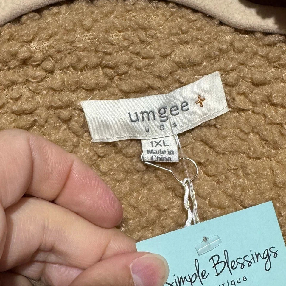 Umgee NWT Faux Sherpa Brown Tan Full Zip Vest Jacket Plus Size 1XL Fall Cozy - Image 3 of 4