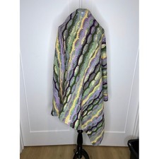Handmade Crochet Throw Blanket Wavy Ripple Afghan Purple Green Yellow 48x56