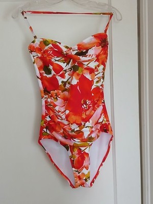 NEW Simply Swim Women's Sz 10 One Piece Swimsuit w Ruching & Detachable Straps 
