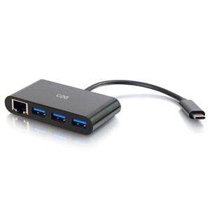 C2G USB-C Gigabit Ethernet Adapter 3 USB 3.0 Ports Black 29747