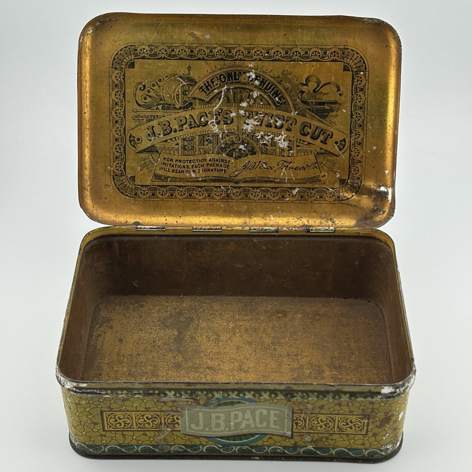 Antique J.B. Pace Scroll Cut Twist Tobacco Tin Somers Bros c.1880s Richmond VA