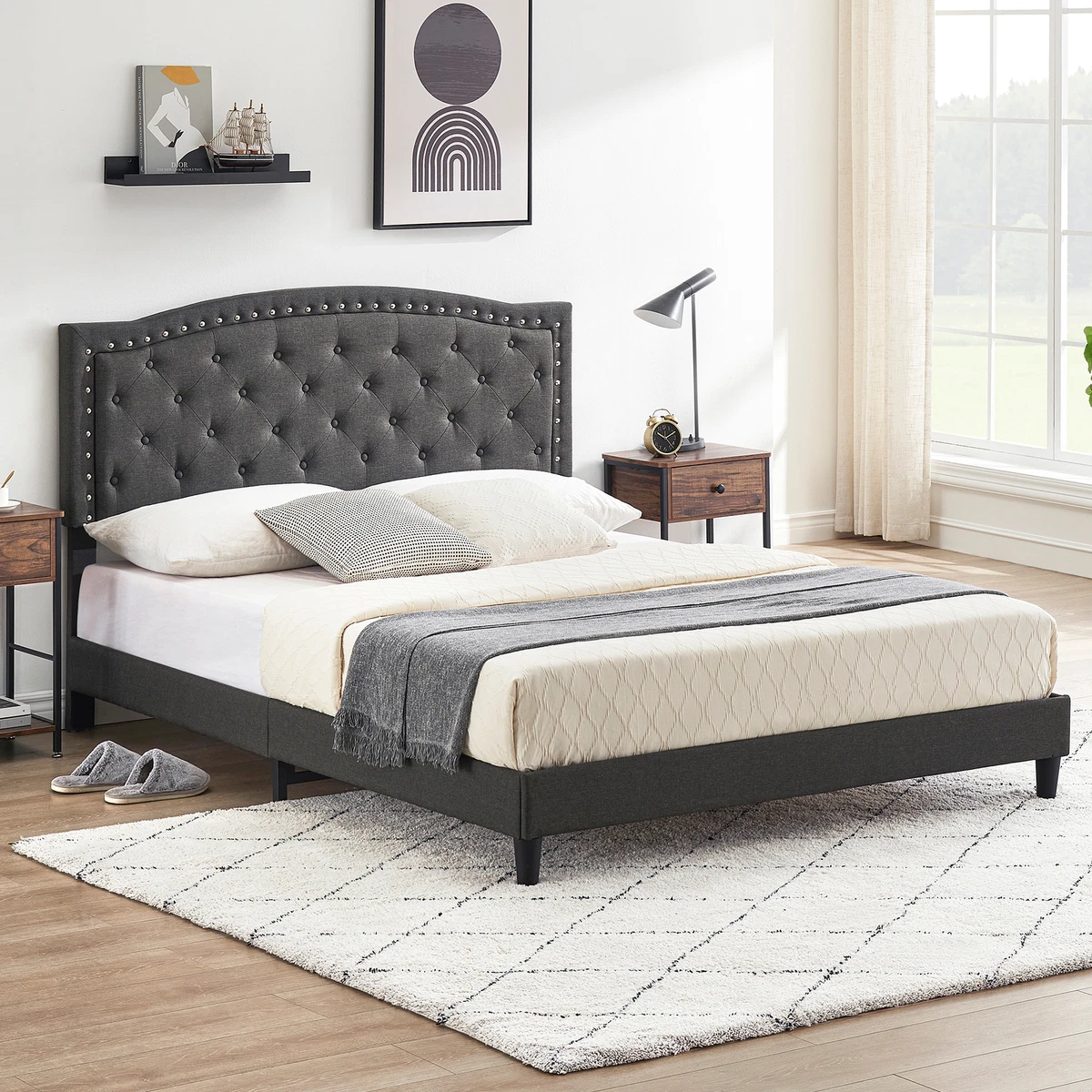 Fabric queen 2024 headboard and frame