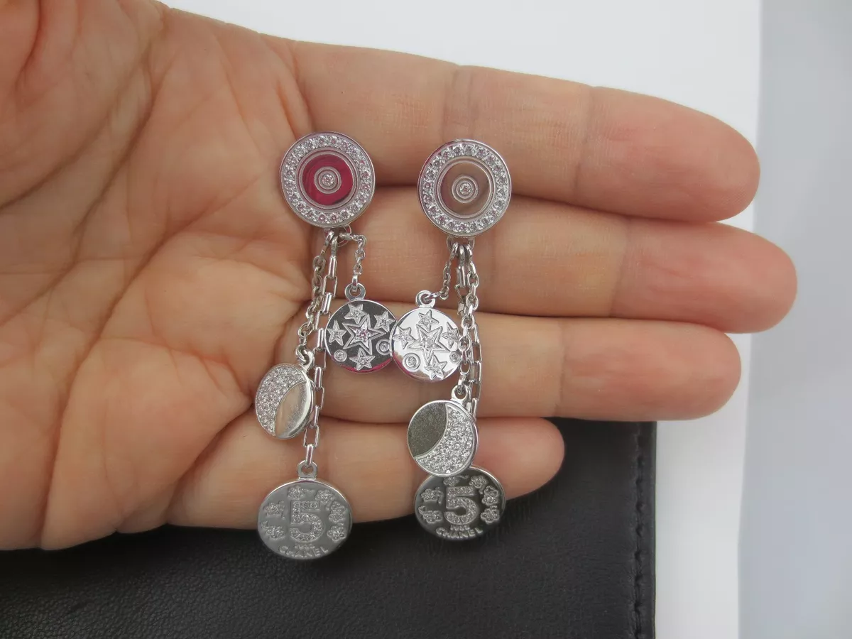 29000 CHANEL LARGE COMETE BAROQUE 18K WG DIAMOND CHARM EARRINGS
