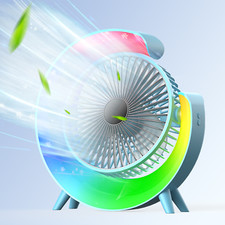 270  Rotation Portable Desktop Fan w/ RGB Light Air Circulation Fan 5 Light Mode