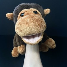 Vintage Russ Berrie Montague Brown Monkey Hand Puppet Sound Screech Full Body