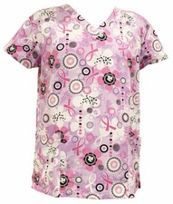 Serene Women's Fashion Medical Scrub Tops Purple Geo Mix Ribbon Black M