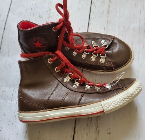 brown and red converse