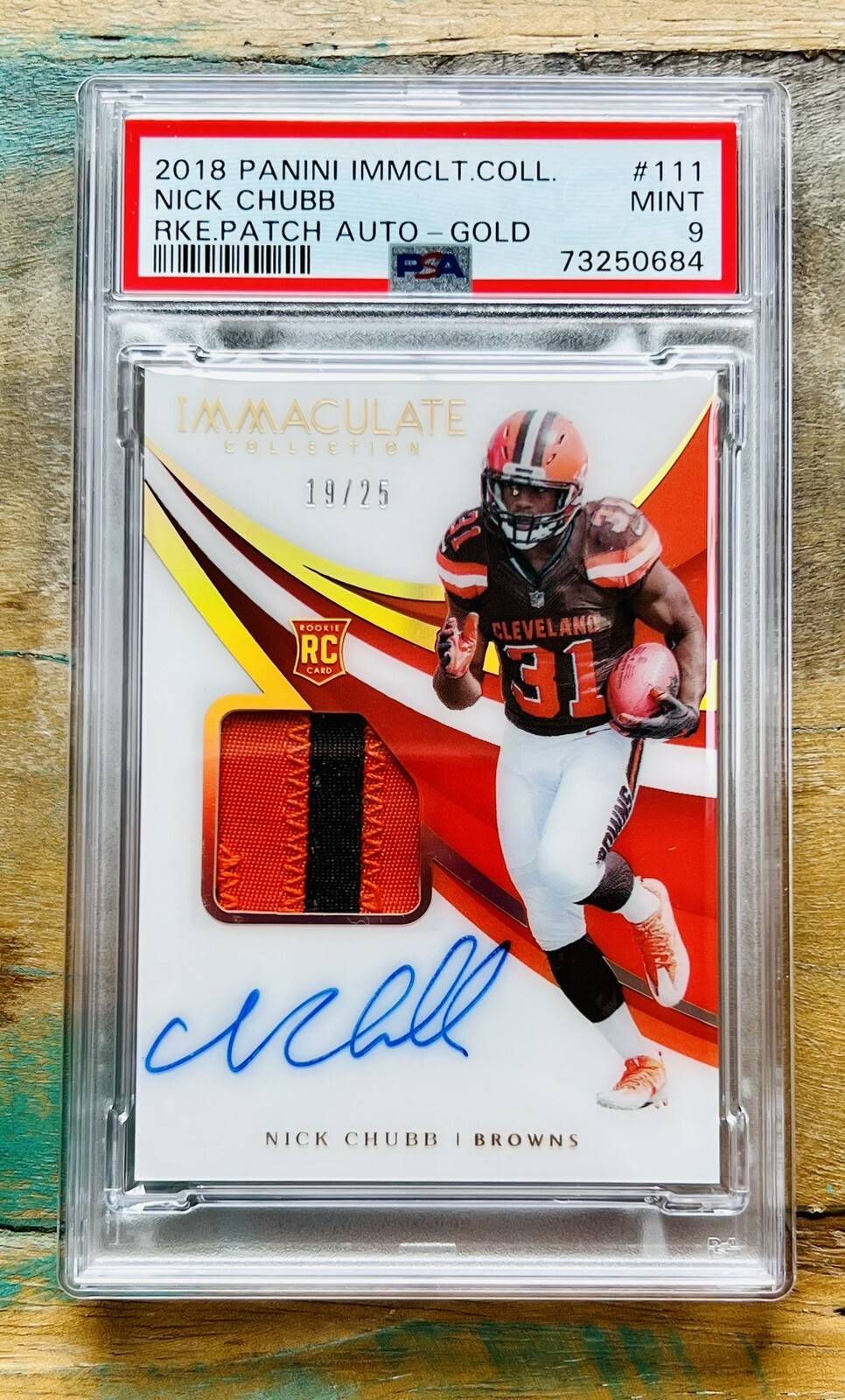Nick Chubb Panini Immaculate Collection #111 Rookie Patch Autograph-Gold