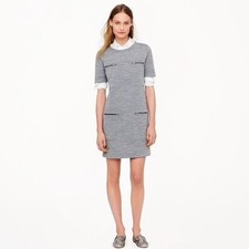 J Crew Xs 0 Gray Wool Blend Zip pocket dress Short Sleeve Career Shift Work Euc