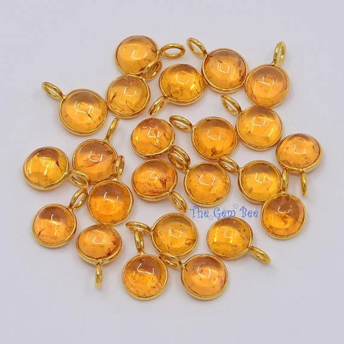5mm 18k yellow Gold Candy Fanta Orange Spessartite Round Bezel Pendant Charm (1)