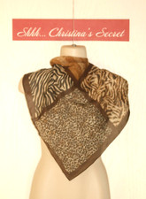 NECK HEAD SCARF Chiffon 4 Animal Prints Brown Beige Black Square Neckerchief
