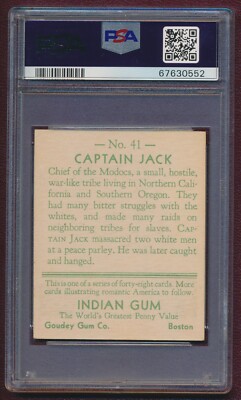 1933 INDIAN GUM #41 CAPTAIN JACK SERIES OF 48 VERY RARE PSA 3 VG