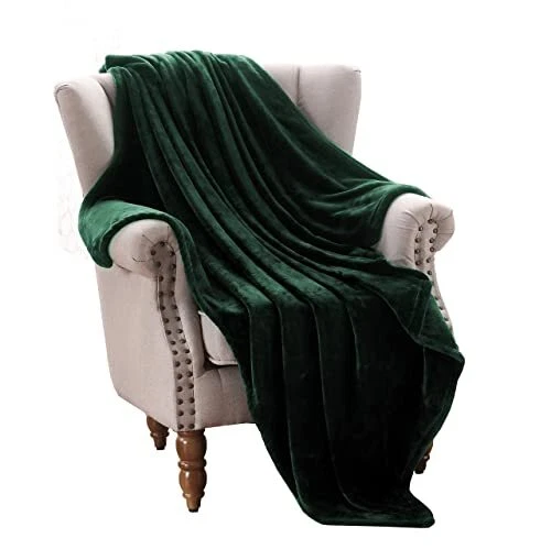 Extra Large Forest Green Fleece Throw Blanket for Couch 300GSM