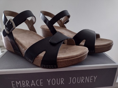 Dansko Laurie Wedge Black Burnished Calf Leather Open Toe Sandal size 41/10 673088366285 | eBay