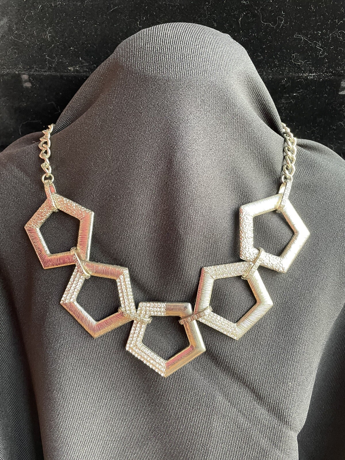 Silver Tone Pentagon Geometric Statement Necklace… - image 8