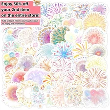 50pcs Waterproof Vinyl Stickers Firework New Year Luggage Phone Laptop Fridge