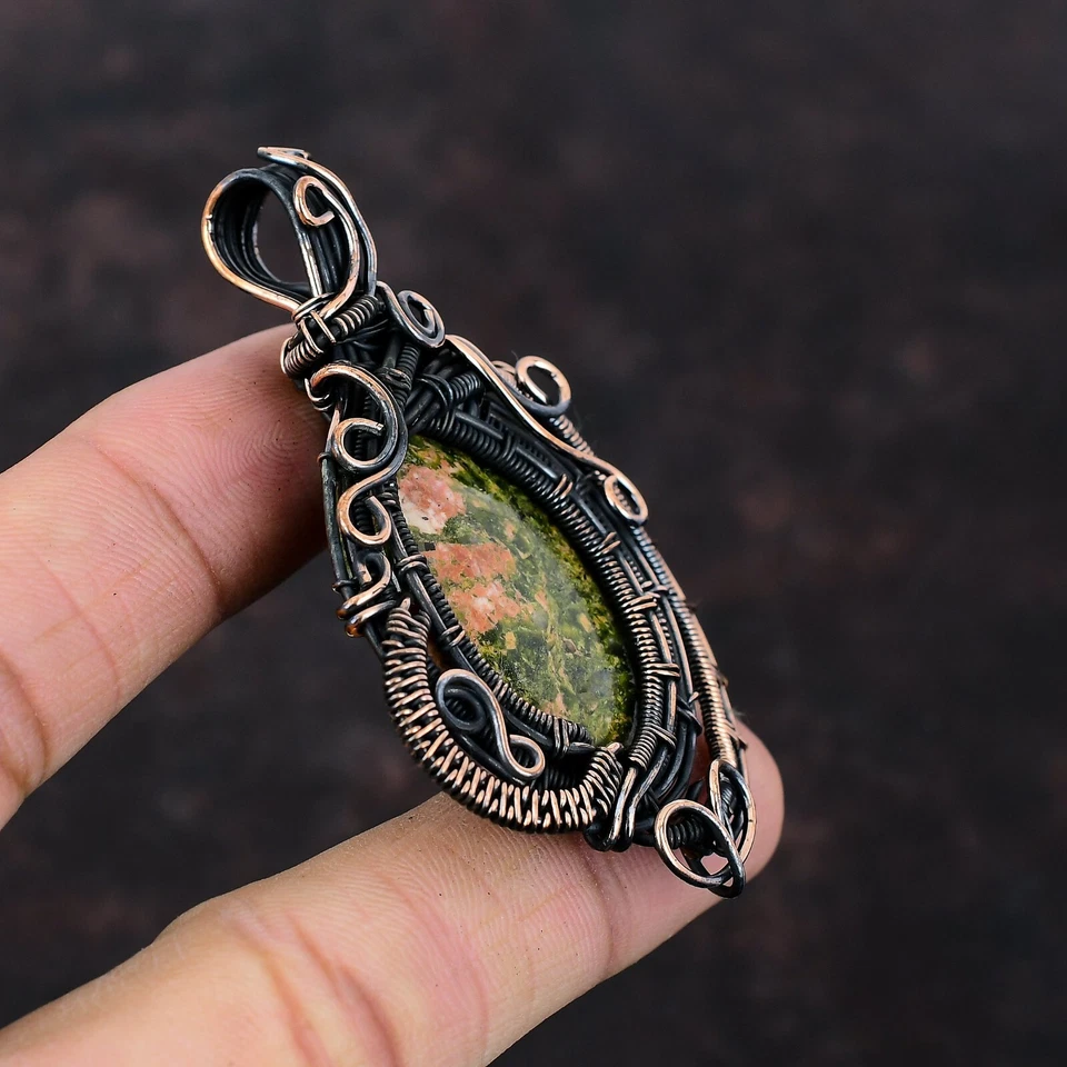 Regalo del día de la mujer Unakite joyería regalo de cobre para madre alambre envuelto colgante 2,76" Foto 3 de 4