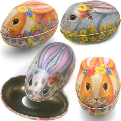 4 GROSSE OSTERN BLUMEN HASE BLECHDOSE Hase Aufbewahrung Schmuck Eiersuche Party Geschenk