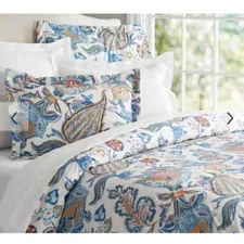 NEW Pottery Barn 3 PC SET Merion Palampore Duvet + Shams Blue  KING EURO  RARE