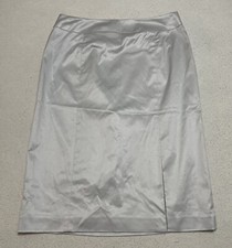 Talbots Silk Skirt Women's Petite 12 Ivory Light Gray Stretch A Line Side Zipper