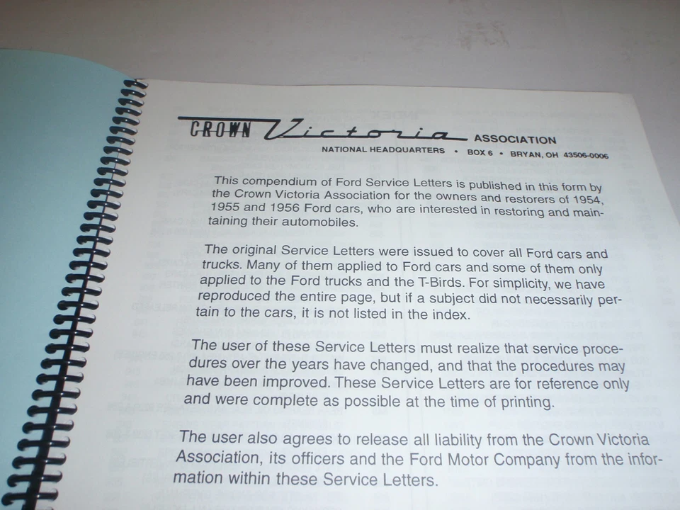 Ford Passenger Car 1954 1955 1956 cartas de servicio de producto Crown Victoria Assoc. Foto 2 de 4